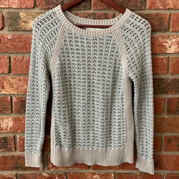 LOFT Sweaters - LOFT Silver & Tan Long Sleeve Open Knit Sweater